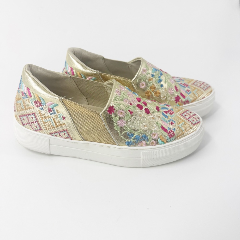 Johnny Was Vinny Marraco Embroidered Floral Slip On Platform Sneakers SZ 7